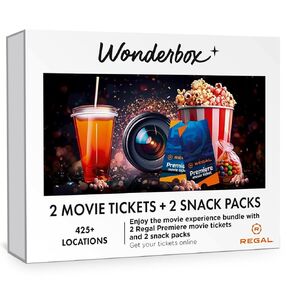 Wonderbox – REGAL Movie Bundle - 2 Premiere Movie Tickets + 2 Snack Packs – Original Gift Idea - Experience Gift - 425 Locations in The US