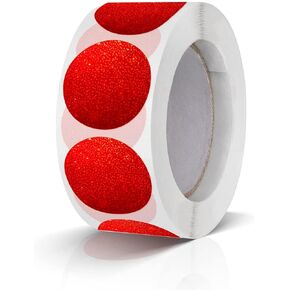 Round Stickers Red 1 Inch Circle Labels Color Coding Glitter Sparkle Dot Sticker Waterproof Removable Roll of 500