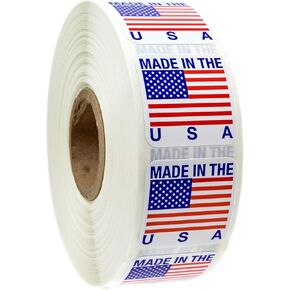 1" x 1" Made in The USA Stickers / 1000 American Manufacturer Labels Roll/Square USA Made Small Business Packaging Label/Made in America