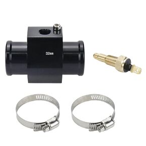 Modengzhe 32mm Aluminum Pipe Joint with Water Temp Meter Adapter for Car Radiator Hose Line Cooling Pipe Condenser Water Hose Temperature Gauge Adapter (150F ON - 135F Off)
