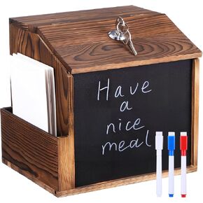 Wooden Suggestion Box:Wall Mounted or Freestanding Retro Suggestion Box with Lock Message Board and Pen,8.25X7.86X6.48in