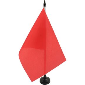 Plain Red Table Flag 5'' x 8'' - Solid - Color Desk Flag 21 x 14 cm - Black plastic stick and base - AZ FLAG