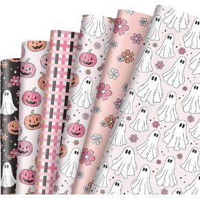 Generic AnyDesign 12 Sheets Halloween Wrapping Paper - Not Roll - Pink White Ghost Pumpkin Gift Wrap Paper Folded Flat Cute Art Paper for DIY Crafts, 19.7 x 27.6 Inch