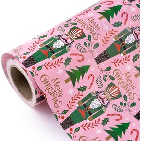 WRAPAHOLIC Reversible Dog Christmas Wrapping Paper - Mini Roll - 17 Inch x 33 Feet - Pink Christmas Dogs and Polke Dot Design for Christmas, Holiday, Puppy Party Celebration