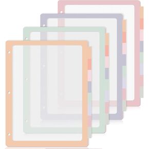 4 Set 8 Tab Binder Dividers for 3 Ring 8.5 x 11 Inch Plastic Binder Dividers with Tabs Multicolor Letter Size Page Dividers 3 Hole Punch Clear File Organizer for School(Dream Color)