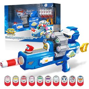 Super Wings Shooting Games Toy Gun, Toy Foam Blasters & Guns with 10-Dart Rotating Drum, Shooting Target & 10 Foam Bullets with Role Stickers, Kids Toys for Boys Age 4 5 6 7 8 9 10+