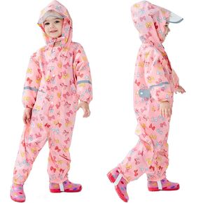 Fewlby Toddler Rain Suit for Boys Girls Kids Raincoats With Hood One Piece Baby Rain Jacket Waterproof Coverall 1-10 Years