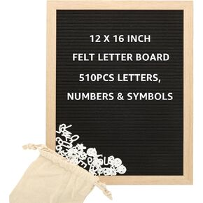 12 x 16 inch Changeable Felt Letter Board with 510pcs Letters, Numbers, Symbols & Emojis, Large Word Board Message Board with Wooden Frame, Letter Sign Board for Home School Announcement