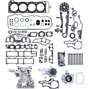 حشية رأس CNS، مسامير، سلسلة توقيت، غطاء توقيت، مضخة زيت ومياه متوافقة مع 85-95 Toyota 4RUNNER Pickup CELICA 2.4L 2366cc، محرك SOHC 8 صمامات 22RE 22REC 22RTEC in Kuwait