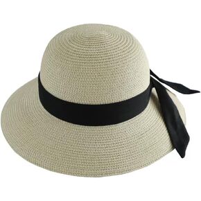 Women's Wide Brim Straw Hat UPF50+ Sun Hat Floppy Outdoor Hat with Lanyard