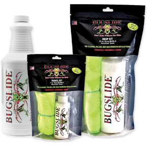 BugSlide Saver Pack, 4 oz Travel Kit with Microfiber Cloth, 16 oz Spray Kit with Microfiber Cloth, 32 oz Refill Bottle, Waterless Detailer, Cleans All Surfaces and Vehicles Without Scratching