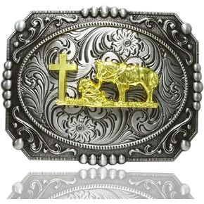 Belt Buckle With Cowboy Western Horse & Bull Animal Symbol Acanthus Patterns Clothing Accessories
