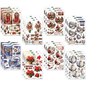 Katy Sue Joyful Christmas 3D Die-Cut Decoupage Pack. 24 Pre-Cut Festive Die Cut Decoupage Paper Sheets for Christmas Card Making Supplies Featuring 8 Different Designs