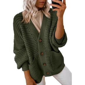 Dokotoo Women's 2024 Fashion Casual Open Front Long Sleeve Chunky Knit Cardigans Sweaters Outerwear Coats
