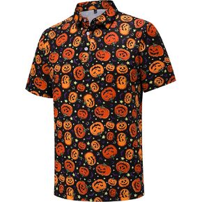 Mens Halloween Shirt Short Sleeve Fun Pumpkins Shirts Funny Halloween Golf Polo Shirts for Men