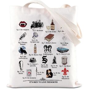 KUIYAI TVD Movie Merchandise Tote Bag Vampire Lovers Gift Salvatore Brothers Gift Elena Gift It’s Okey To Love Them Both Gift