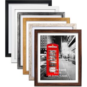 Lavezee 5x7 Picture Frame Set Matted to Display Photos 5x7 with Mat or 6x8 Without Mat for Wall and Tabletop Decoration, 6 Pack Black Frames