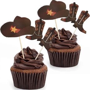 60 Pieces Cowboy or Cowgirl Hat and Boot Cupcake Toppers Western Birthday Cake Decorations Rodeo Cupcake Picks Baby Shower Toothpicks for Western Theme Party Favors Supplies (Pink)