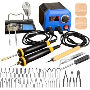 LH55-T2-NS2 Wood Burner kit offers adjustable temperature control ranging from 200℃ to 750℃, with 2 Detachable Wood Burning Tool Pens, 36 Wood burner Tips,leather crafting, and other pyrographic art