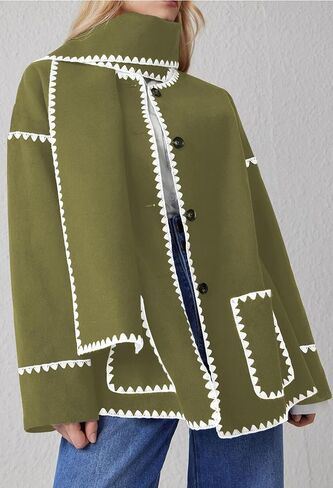 سترة وشاح مطرزة للنساء من Angashion - معطف شتوي كاجوال بأكمام طويلة وأزرار سفلية كبيرة الحجم مع وشاح شرابة in Kuwait