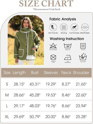 سترة وشاح مطرزة للنساء من Angashion - معطف شتوي كاجوال بأكمام طويلة وأزرار سفلية كبيرة الحجم مع وشاح شرابة in Kuwait
