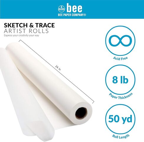 ورق النحل - عبوتان مقاس 60.96 سم × 50 ياردة، بكرة رسم وتتبع بيضاء، للرسم والتتبع والرسم ونمط الخياطة in Kuwait