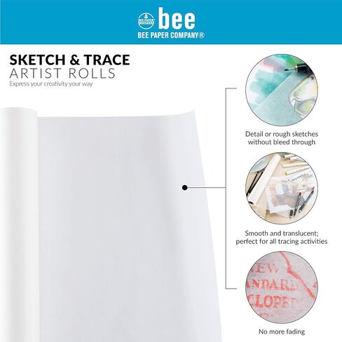 ورق النحل - عبوتان مقاس 60.96 سم × 50 ياردة، بكرة رسم وتتبع بيضاء، للرسم والتتبع والرسم ونمط الخياطة in Kuwait