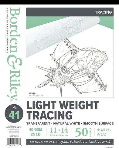 لوحة ورق تتبع خفيفة الوزن من Borden & Riley مقاس 11 بوصة × 14 بوصة #41، 40 جرامًا في المتر المربع/25 رطلًا، 50 ورقة بيضاء، وسادة واحدة لكل منها (041P111450) in Kuwait