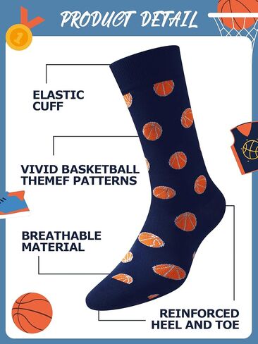 Haysandy 6 Pairs Novelty Basketball Socks for Men Funny Basketball Crew Socks Christmas Gift for Men Basketball Sports Lovers in Saudi Arabia