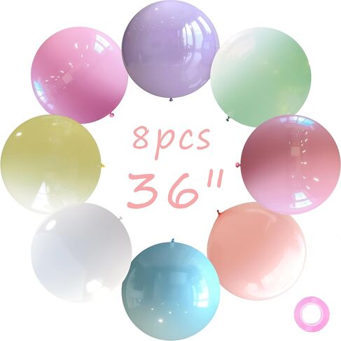 8pcs 36inch Large Pastel Balloons, Big Round Multicolor Latex Balloons Giant Balloons for Birthday Wedding Party Festival Event Carnival Decorations in Saudi Arabia