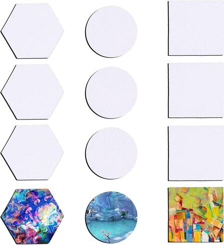 12pcs Magnetic Canvas Painting, Small Magnet Painting Canvas Panels Mini Painting Board for Art Watercolor Acrylic Oil Gouache Tempera Paint Student Art Lover Present (Hexagon/Round/Square Shaped) in Saudi Arabia