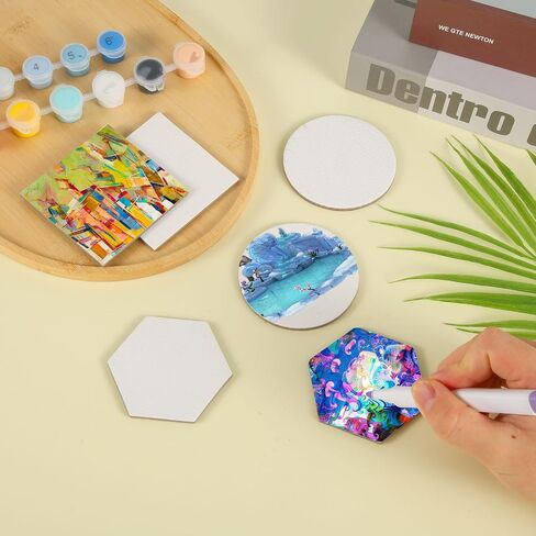 12pcs Magnetic Canvas Painting, Small Magnet Painting Canvas Panels Mini Painting Board for Art Watercolor Acrylic Oil Gouache Tempera Paint Student Art Lover Present (Hexagon/Round/Square Shaped) in Saudi Arabia
