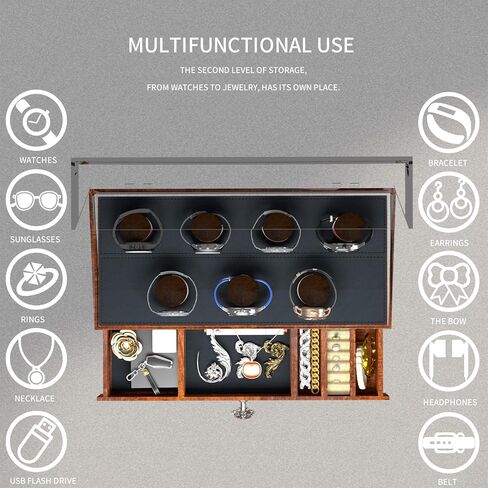 Watch Box, 7 Slot Mens Watch Case With Clear Acrylic Lid, Wooden Watch Display Case Organizer for Men With Accessory Drawer, Wooden Posts & PU Leather Lining, Brown in Saudi Arabia