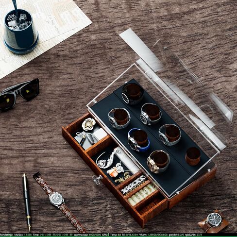 Watch Box, 7 Slot Mens Watch Case With Clear Acrylic Lid, Wooden Watch Display Case Organizer for Men With Accessory Drawer, Wooden Posts & PU Leather Lining, Brown in Saudi Arabia