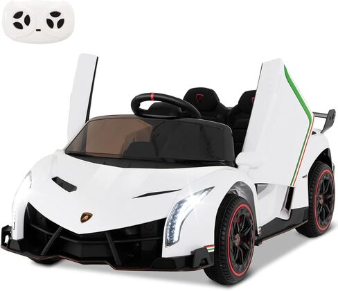 HONEY JOY Ride On Car, 12V Licensed Lamborghini Electric Vehicle for Kids, 3 Speeds, Openable Door, Horn, Music, Control Lever, Toddler Ride On Car Toy with Remote Control, Gift for Boys Girls (Red) in Kuwait