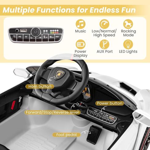 HONEY JOY Ride On Car, 12V Licensed Lamborghini Electric Vehicle for Kids, 3 Speeds, Openable Door, Horn, Music, Control Lever, Toddler Ride On Car Toy with Remote Control, Gift for Boys Girls (Red) in Kuwait