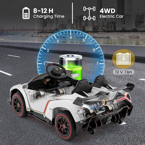 HONEY JOY Ride On Car, 12V Licensed Lamborghini Electric Vehicle for Kids, 3 Speeds, Openable Door, Horn, Music, Control Lever, Toddler Ride On Car Toy with Remote Control, Gift for Boys Girls (Red) in Kuwait