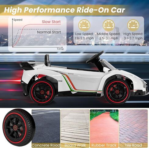 HONEY JOY Ride On Car, 12V Licensed Lamborghini Electric Vehicle for Kids, 3 Speeds, Openable Door, Horn, Music, Control Lever, Toddler Ride On Car Toy with Remote Control, Gift for Boys Girls (Red) in Kuwait
