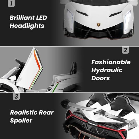 HONEY JOY Ride On Car, 12V Licensed Lamborghini Electric Vehicle for Kids, 3 Speeds, Openable Door, Horn, Music, Control Lever, Toddler Ride On Car Toy with Remote Control, Gift for Boys Girls (Red) in Kuwait