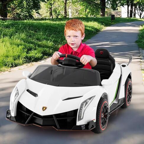 HONEY JOY Ride On Car, 12V Licensed Lamborghini Electric Vehicle for Kids, 3 Speeds, Openable Door, Horn, Music, Control Lever, Toddler Ride On Car Toy with Remote Control, Gift for Boys Girls (Red) in Kuwait