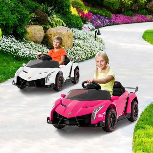 HONEY JOY Ride On Car, 12V Licensed Lamborghini Electric Vehicle for Kids, 3 Speeds, Openable Door, Horn, Music, Control Lever, Toddler Ride On Car Toy with Remote Control, Gift for Boys Girls (Red) in Kuwait