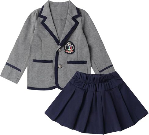 Mud Kingdom Girls British School Uniform Long Sleeve Wide Lapel Coat with Skirt Set 4-16Y in Kuwait