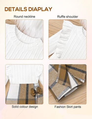 Toddler Girl Clothes, Kids Clothes 2 Piece Ruffle Sleeve Tops Mini Plaid Skirt Skort Fall Winter Outfits Set 3-7T in Saudi Arabia