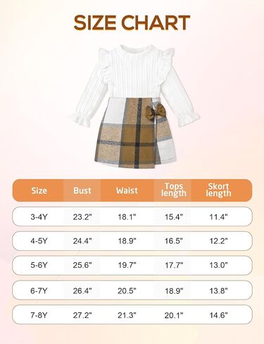 Toddler Girl Clothes, Kids Clothes 2 Piece Ruffle Sleeve Tops Mini Plaid Skirt Skort Fall Winter Outfits Set 3-7T in Saudi Arabia