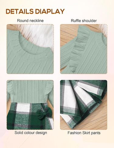 ملابس الفتيات الصغيرات، ملابس أطفال مكونة من قطعتين، تنورة قصيرة منقوشة بأكمام مكشكشة، مجموعة ملابس خريف وشتاء 3-7T in Kuwait