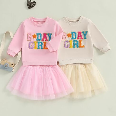 FYBITBO Toddler Little Girls Clothes Birthday Girl Sweatshirt Long Sleeve Shirt Tutu Skirt Dress Birthday Girl Outfits in Saudi Arabia