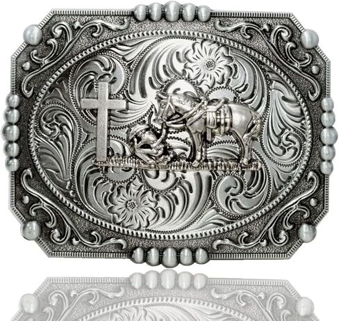 Belt Buckle With Cowboy Western Horse & Bull Animal Symbol Acanthus Patterns Clothing Accessories in Kuwait