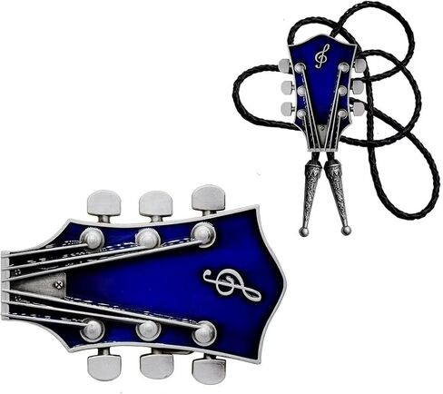 Moranse Western Cowboy Belt Buckles & Bolo Tie With Music Lover Guitarist Design 2 Pieces in Kuwait