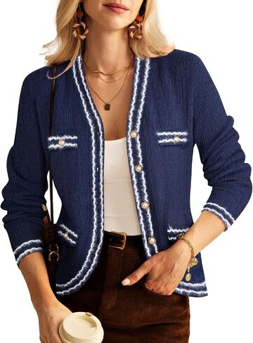 GRACE KARIN Women's Cropped Cardigan Sweaters Long Sleeve Elegant Pearl Button Down Knit Open Front V-Neck Jacket Tops in Saudi Arabia
