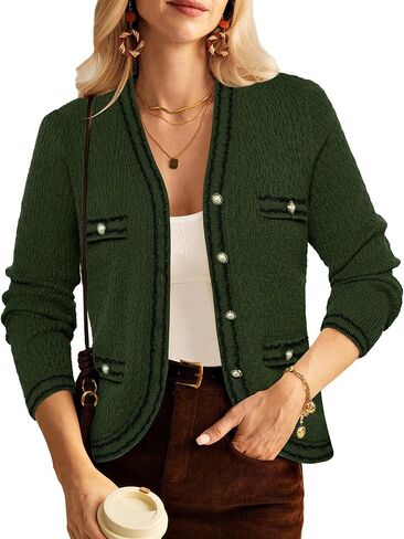 GRACE KARIN Women's Cropped Cardigan Sweaters Long Sleeve Elegant Pearl Button Down Knit Open Front V-Neck Jacket Tops in Saudi Arabia